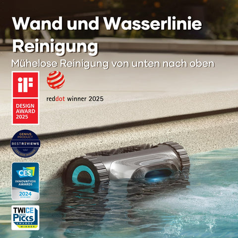 AIPER Scuba S1 Pool Robot Floor and Wall, Wireless Pool Vacuum Cleaner with Wall Climbing, Intelligent Navigation 2.0, 150 Minutes Battery Life, Pool Cleaner for Recessed Pools up to 150 ㎡