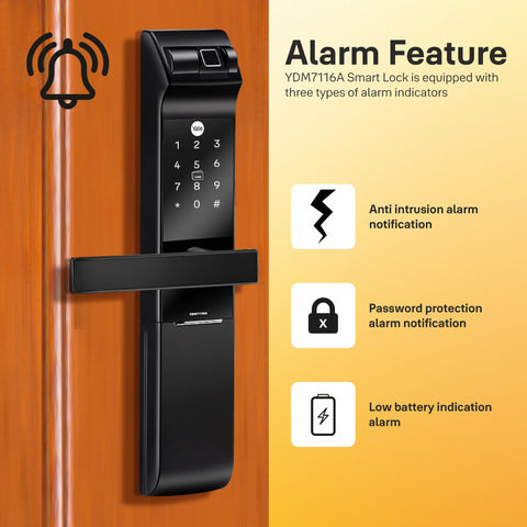Yale YDM 7116 Smart Door Lock with Biometric, Pin, RF Card, Bluetooth, Mechanical Keys and App Enabled Access, WiFi Optional (Matt Black Finish)